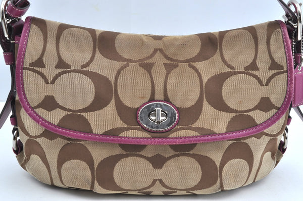 Authentic COACH Signature Shoulder Cross Bag Canvas Leather F15171 Brown K8249