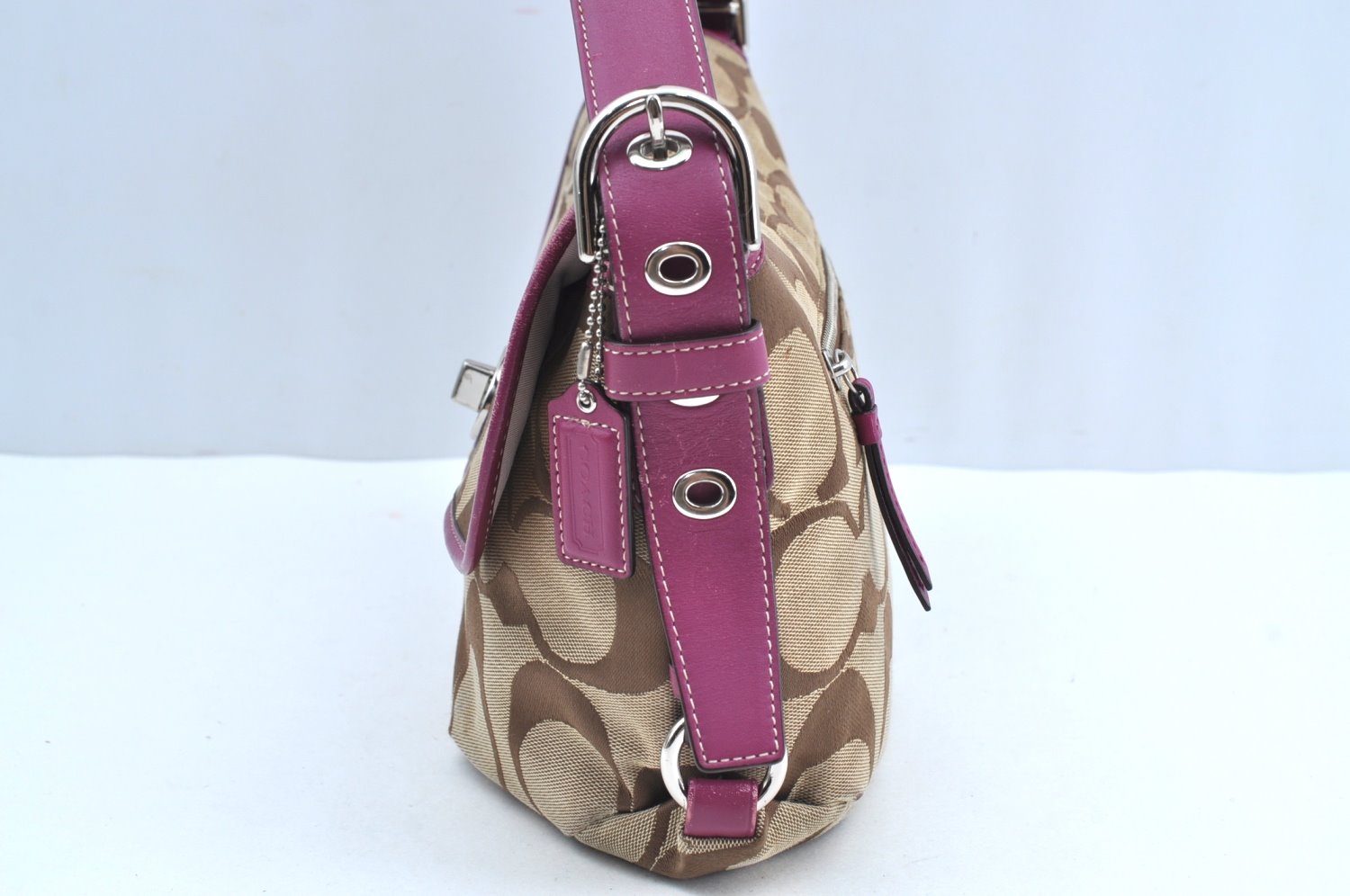 Authentic COACH Signature Shoulder Cross Bag Canvas Leather F15171 Brown K8249