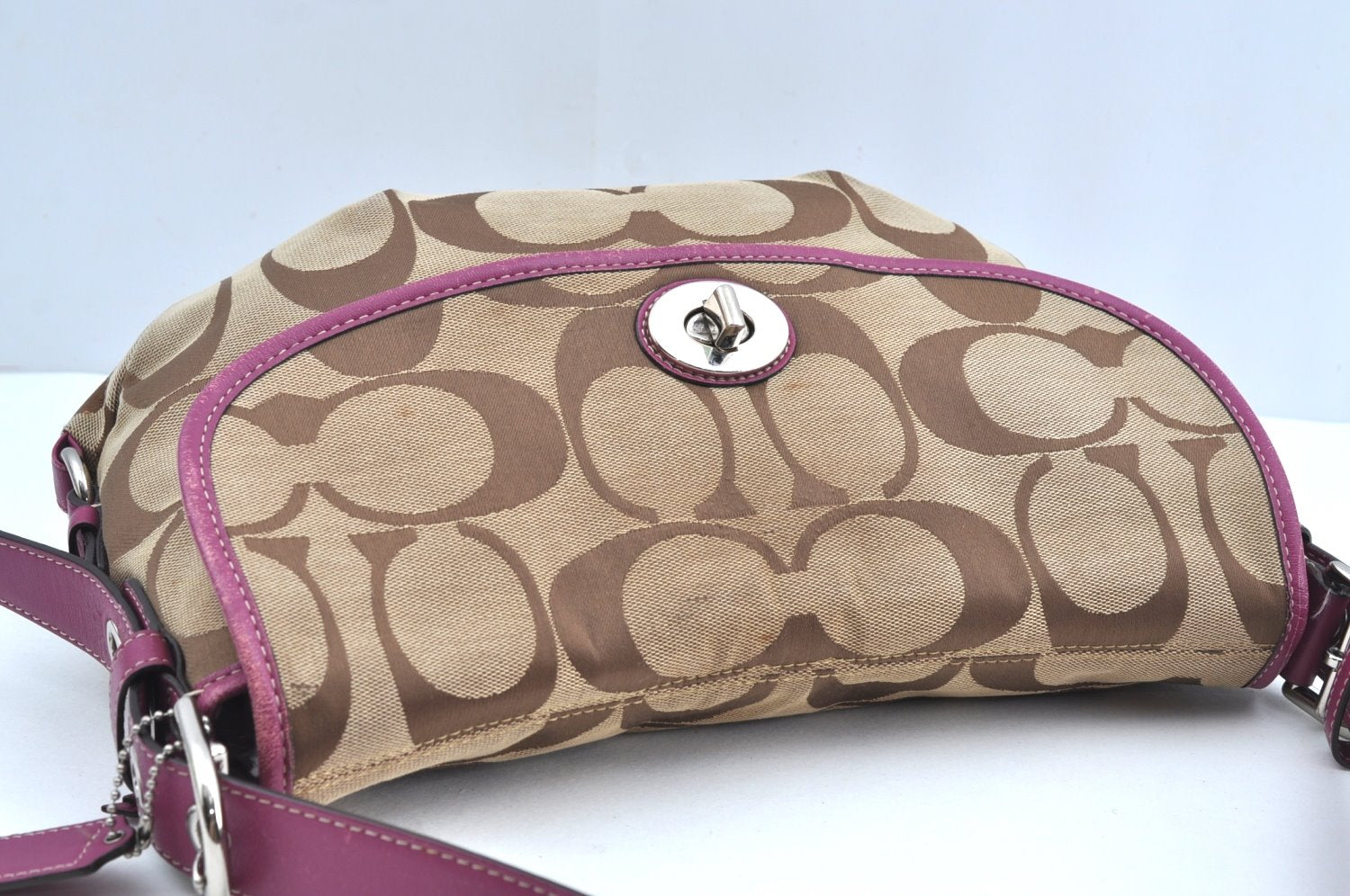 Authentic COACH Signature Shoulder Cross Bag Canvas Leather F15171 Brown K8249