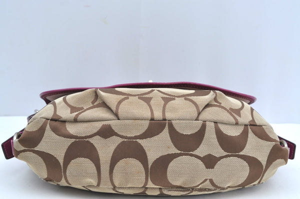 Authentic COACH Signature Shoulder Cross Bag Canvas Leather F15171 Brown K8249