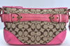 Auth COACH Signature Shoulder Cross Bag Canvas Leather F07077 Brown Pink K8250