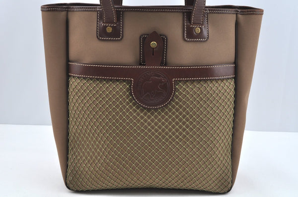 Authentic HUNTING WORLD Logos Shoulder Tote Bag Canvas Leather Khaki K8252