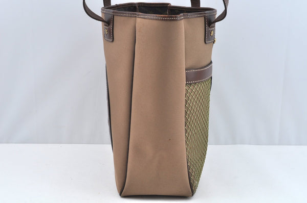 Authentic HUNTING WORLD Logos Shoulder Tote Bag Canvas Leather Khaki K8252