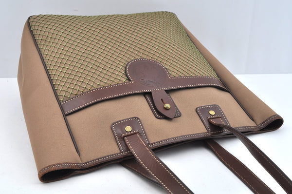 Authentic HUNTING WORLD Logos Shoulder Tote Bag Canvas Leather Khaki K8252