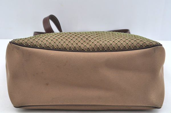 Authentic HUNTING WORLD Logos Shoulder Tote Bag Canvas Leather Khaki K8252