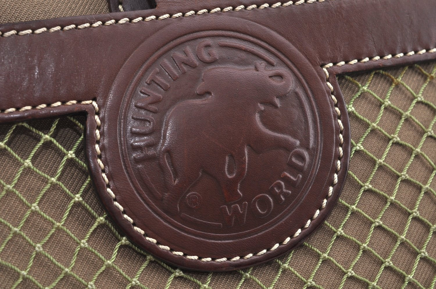 Authentic HUNTING WORLD Logos Shoulder Tote Bag Canvas Leather Khaki K8252