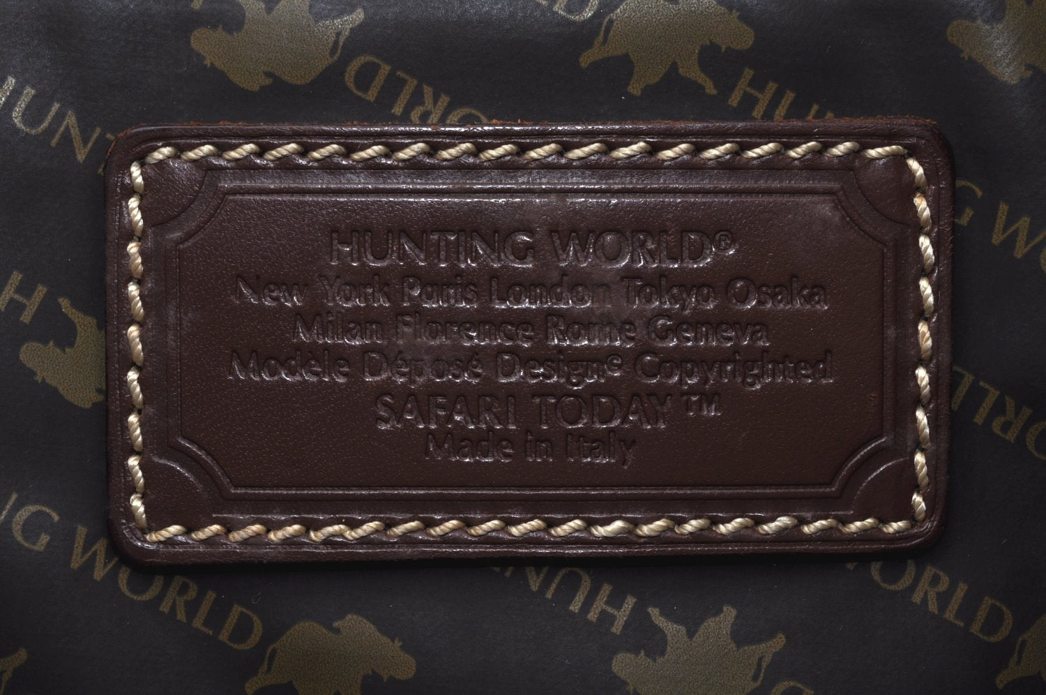 Authentic HUNTING WORLD Logos Shoulder Tote Bag Canvas Leather Khaki K8252