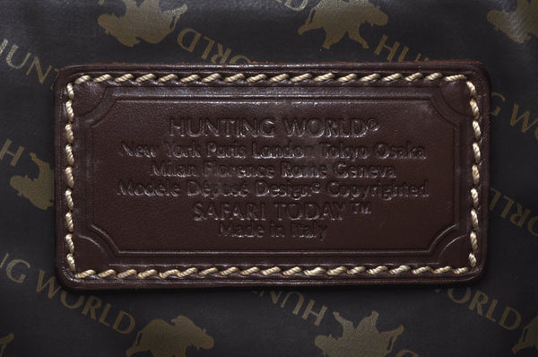 Authentic HUNTING WORLD Logos Shoulder Tote Bag Canvas Leather Khaki K8252