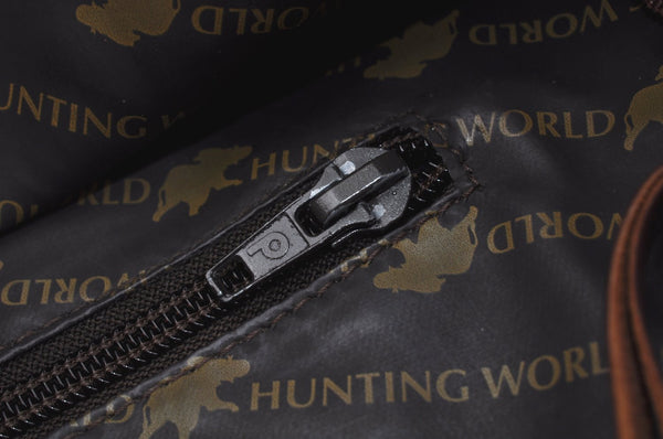 Authentic HUNTING WORLD Logos Shoulder Tote Bag Canvas Leather Khaki K8252