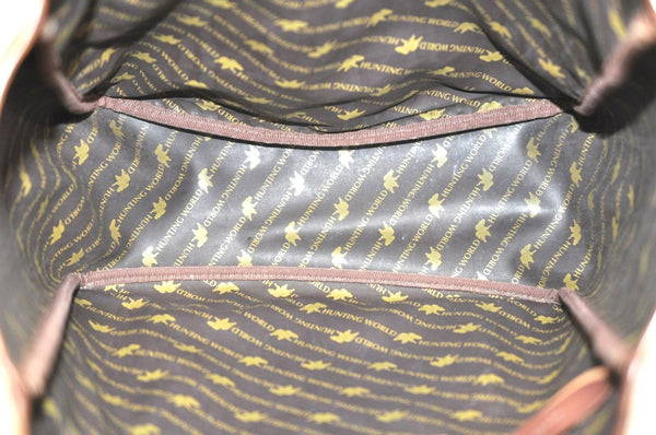 Authentic HUNTING WORLD Logos Shoulder Tote Bag Canvas Leather Khaki K8252