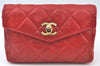 Authentic CHANEL Lamb Skin Matelasse CC Logo Chain Waist Body Bag Red K8253