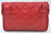 Authentic CHANEL Lamb Skin Matelasse CC Logo Chain Waist Body Bag Red K8253