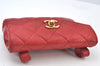 Authentic CHANEL Lamb Skin Matelasse CC Logo Chain Waist Body Bag Red K8253