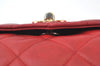 Authentic CHANEL Lamb Skin Matelasse CC Logo Chain Waist Body Bag Red K8253