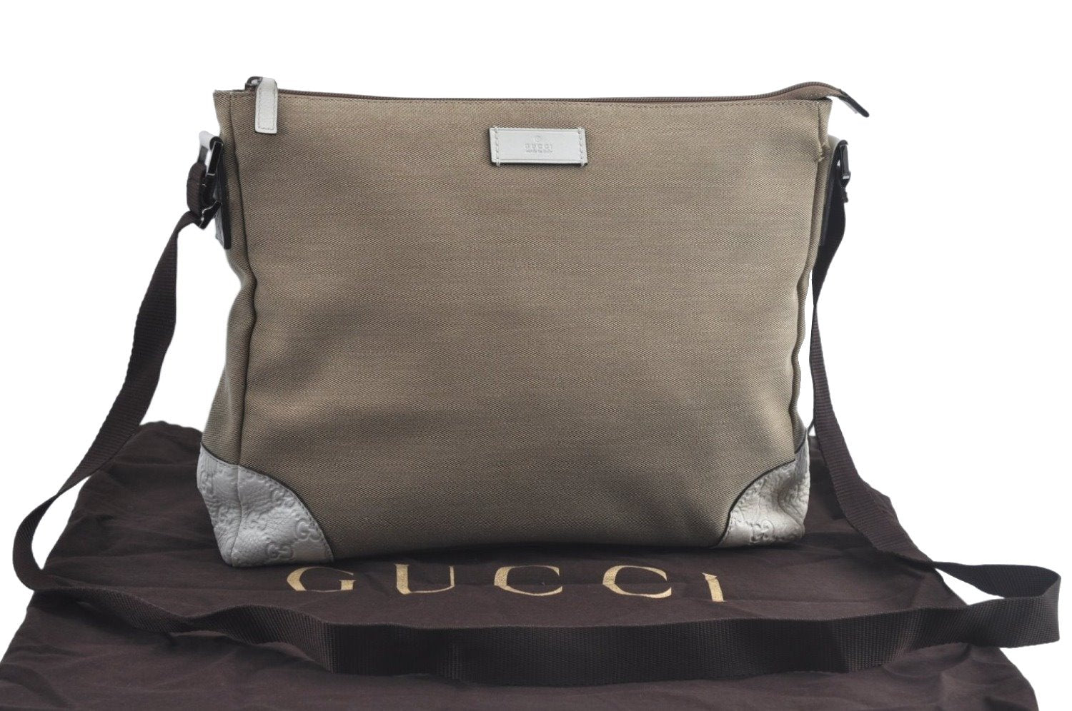 Authentic GUCCI Shoulder Cross Body Bag GG Canvas Leather 257301 Beige K8258