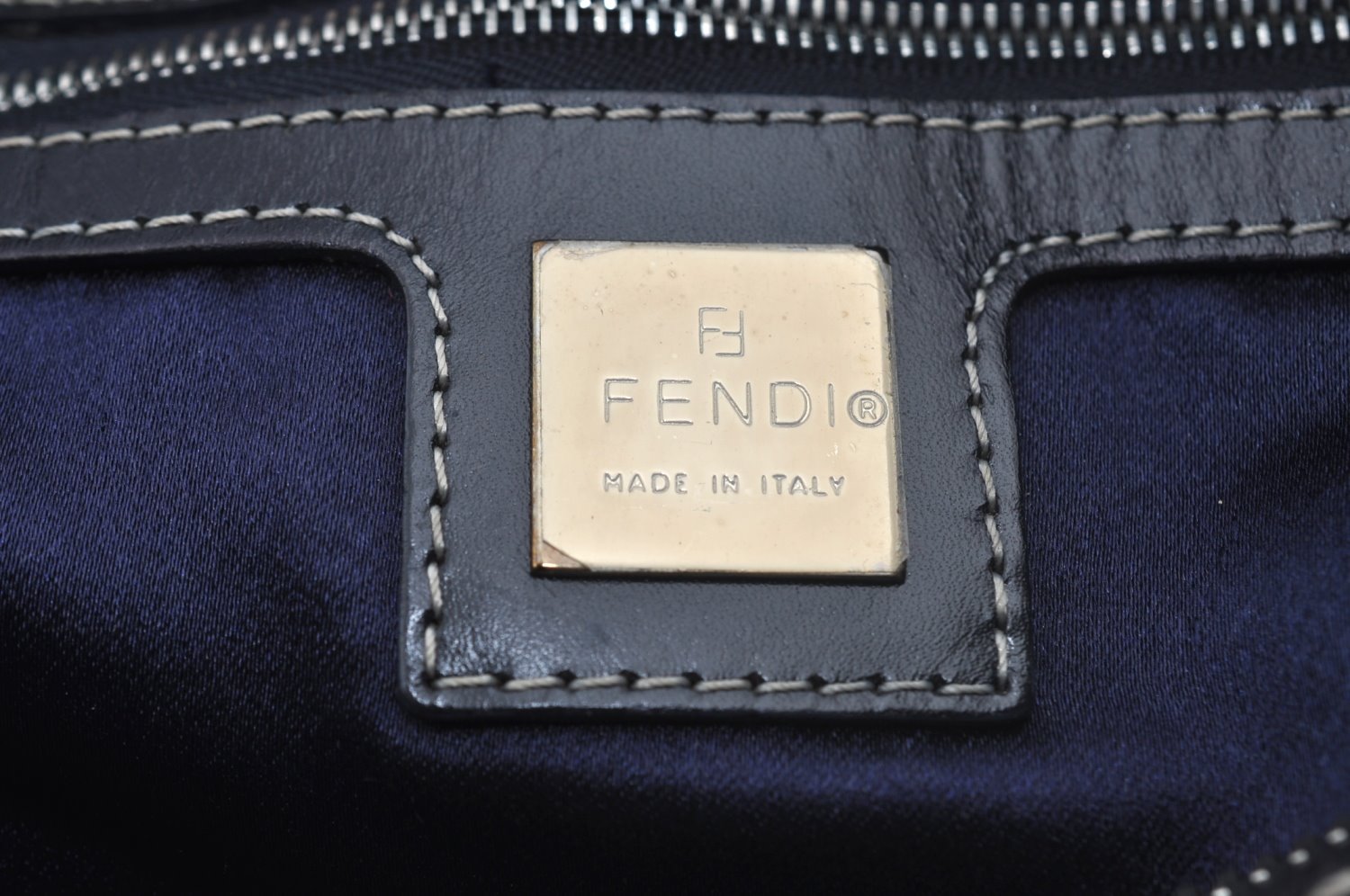 Authentic FENDI Zucca Hand Bag Purse Canvas Leather Navy Blue K8264