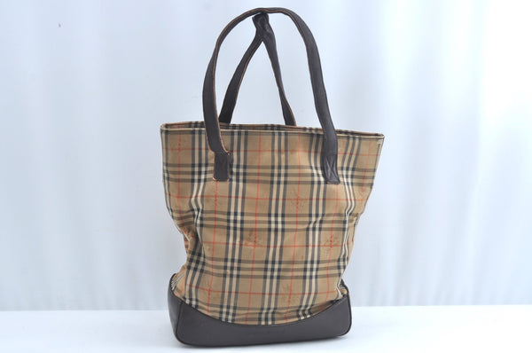 Authentic BURBERRY Nova Check Shoulder Hand Bag Purse PVC Leather Beige K8274