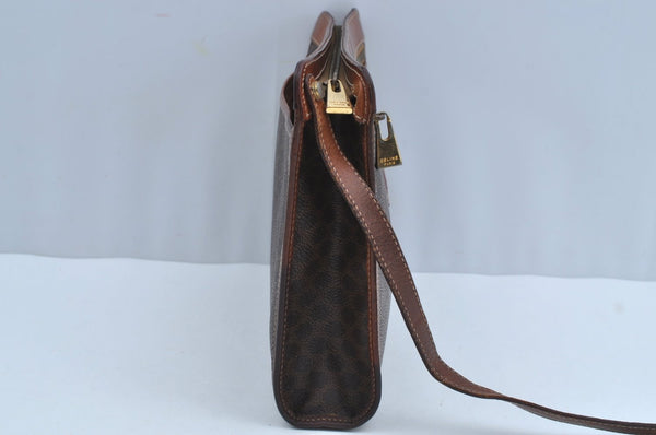 Authentic CELINE Macadam Blason Pattern Clutch Hand Bag PVC Leather Brown K8280
