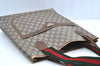 Auth GUCCI Web Sherry Line GG Plus Shoulder Tote Bag PVC Leather Brown K8285