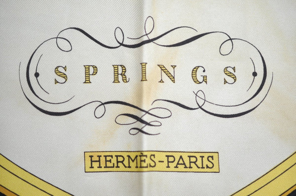 Authentic HERMES Carre 90 Scarf "SPRINGS" Silk Black K8302