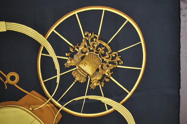 Authentic HERMES Carre 90 Scarf "SPRINGS" Silk Black K8302