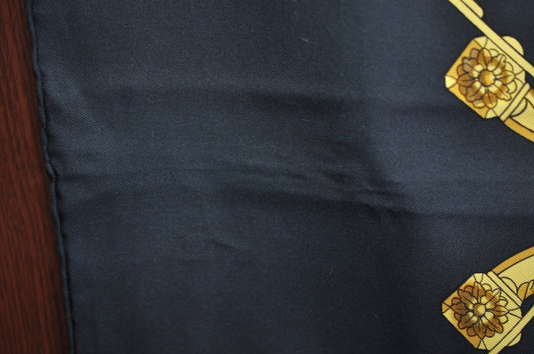 Authentic HERMES Carre 90 Scarf "SPRINGS" Silk Black K8302