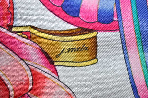 Authentic HERMES Carre 90 Scarf "LES RUBANS DU CHEVAL" Silk White K8303