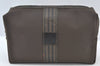 Authentic FENDI Pequin Clutch Hand Bag Purse Nylon Leather Brown K8304