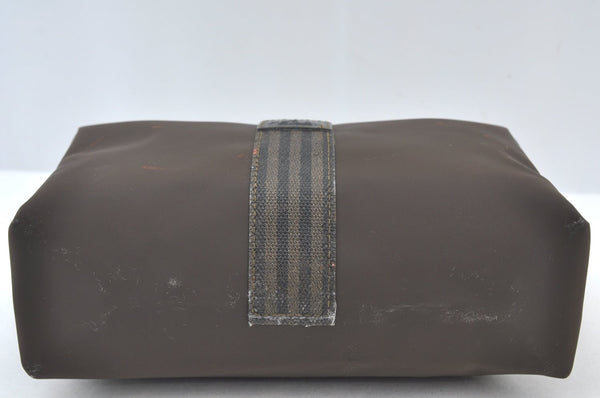 Authentic FENDI Pequin Clutch Hand Bag Purse Nylon Leather Brown K8304