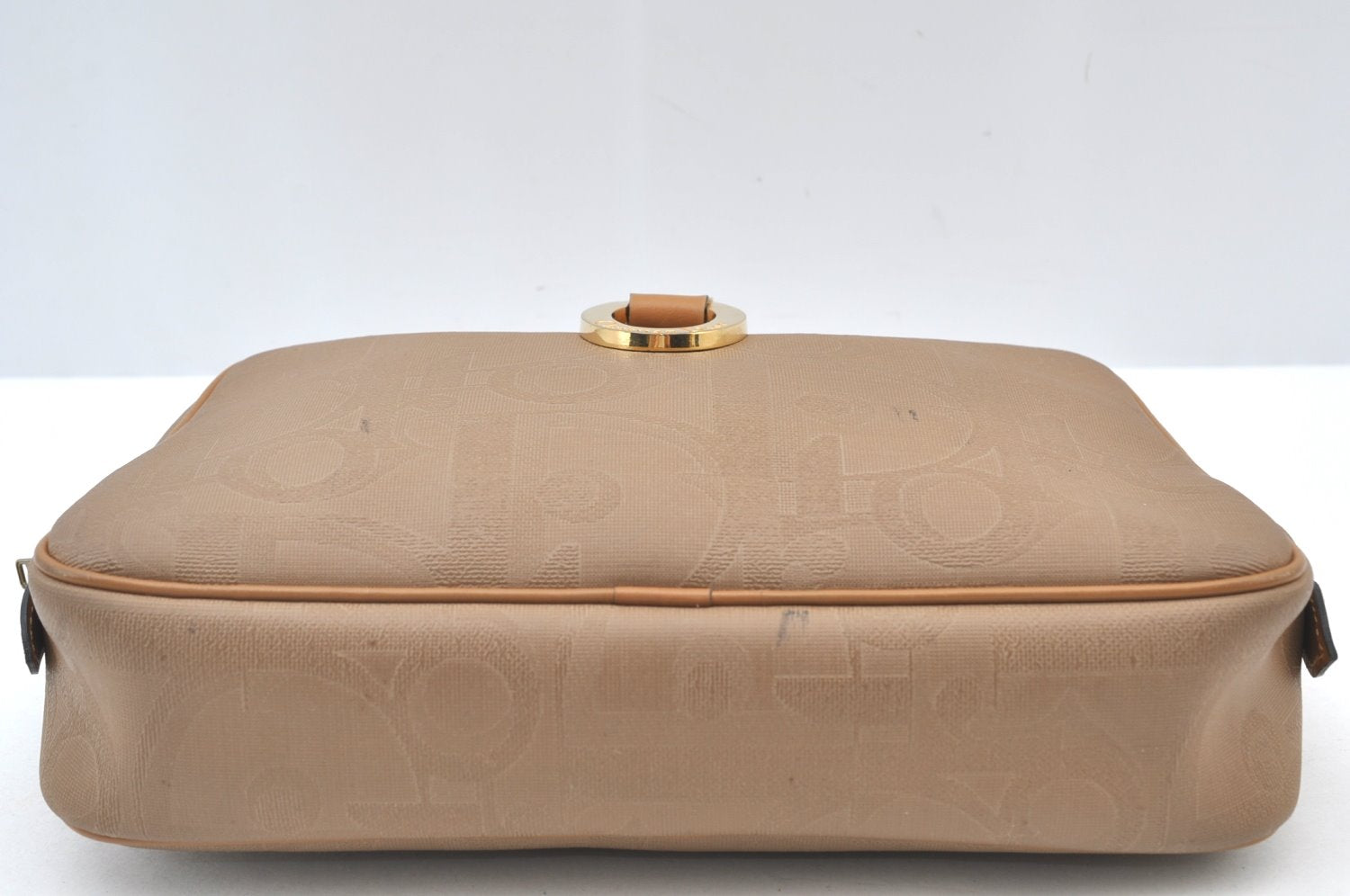 Authentic Christian Dior Trotter Clutch Hand Bag Purse PVC Leather Beige K8307