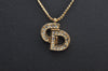 Authentic Christian Dior Rhinestone Chain Pendant Necklace Gold CD K8310