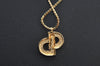 Authentic Christian Dior Rhinestone Chain Pendant Necklace Gold CD K8310