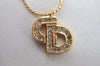 Authentic Christian Dior Rhinestone Chain Pendant Necklace Gold CD K8310