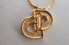 Authentic Christian Dior Rhinestone Chain Pendant Necklace Gold CD K8310