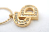 Authentic Christian Dior Rhinestone Chain Pendant Necklace Gold CD K8310