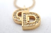 Authentic Christian Dior Rhinestone Chain Pendant Necklace Gold CD K8310