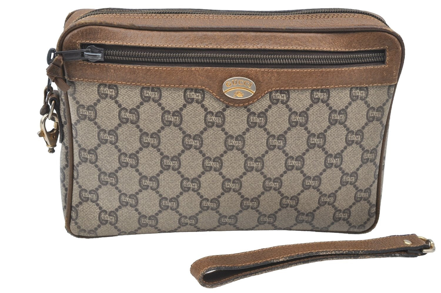 Authentic GUCCI GG Plus Clutch Hand Bag Purse PVC Leather Brown Junk K8311