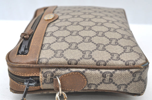 Authentic GUCCI GG Plus Clutch Hand Bag Purse PVC Leather Brown Junk K8311