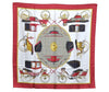 Authentic HERMES Carre 90 Scarf "LES VOITURES A TRANSFORMATION" Silk Red K8315