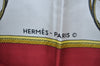 Authentic HERMES Carre 90 Scarf "LES VOITURES A TRANSFORMATION" Silk Red K8315