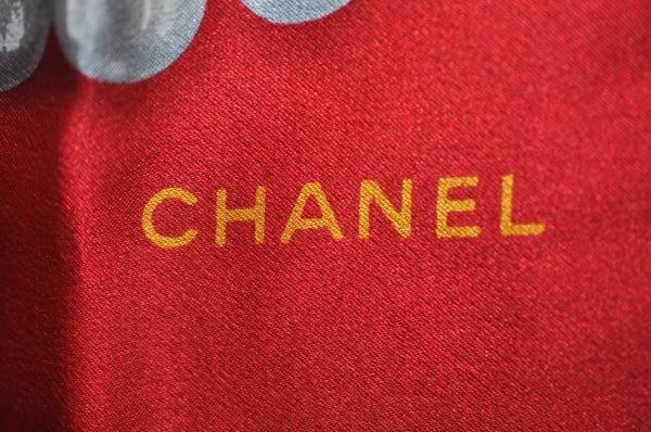 Authentic CHANEL Scarf Jewelry Motif CC Logo Silk Red K8316