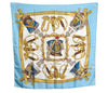 Authentic HERMES Carre 90 Scarf "GRAND UNIFORME" Silk Light Blue K8317