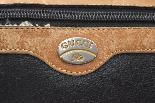 Authentic GUCCI Vintage Clutch Hand Bag Purse Leather Black Brown K8326