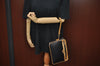 Authentic GUCCI Vintage Clutch Hand Bag Purse Leather Black Brown K8326