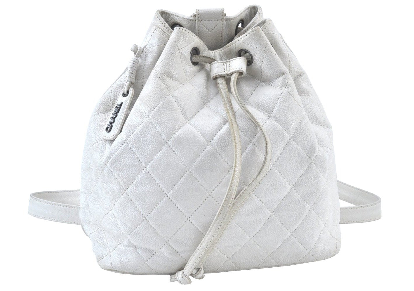 Authentic CHANEL Caviar Skin Matelasse CoCo Mark 2Way Backpack Purse White K8332