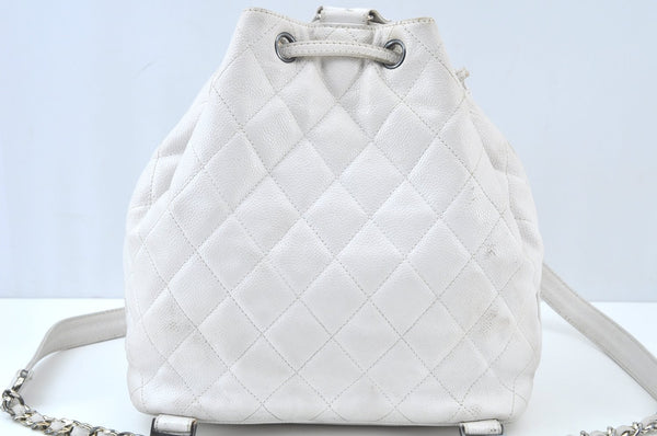 Authentic CHANEL Caviar Skin Matelasse CoCo Mark 2Way Backpack Purse White K8332