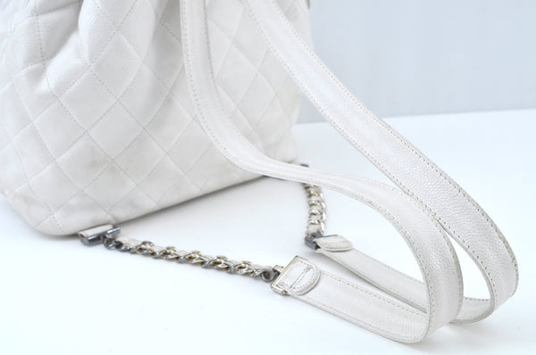 Authentic CHANEL Caviar Skin Matelasse CoCo Mark 2Way Backpack Purse White K8332