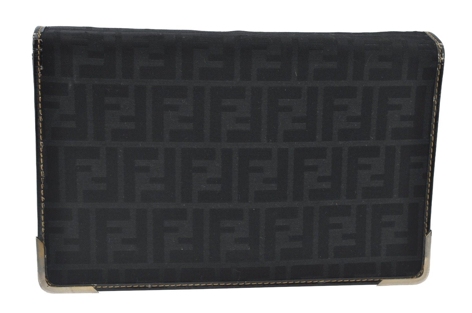 Auth FENDI Zucca 2Way Shoulder Clutch Bag Purse Canvas Leather Black Junk K8360