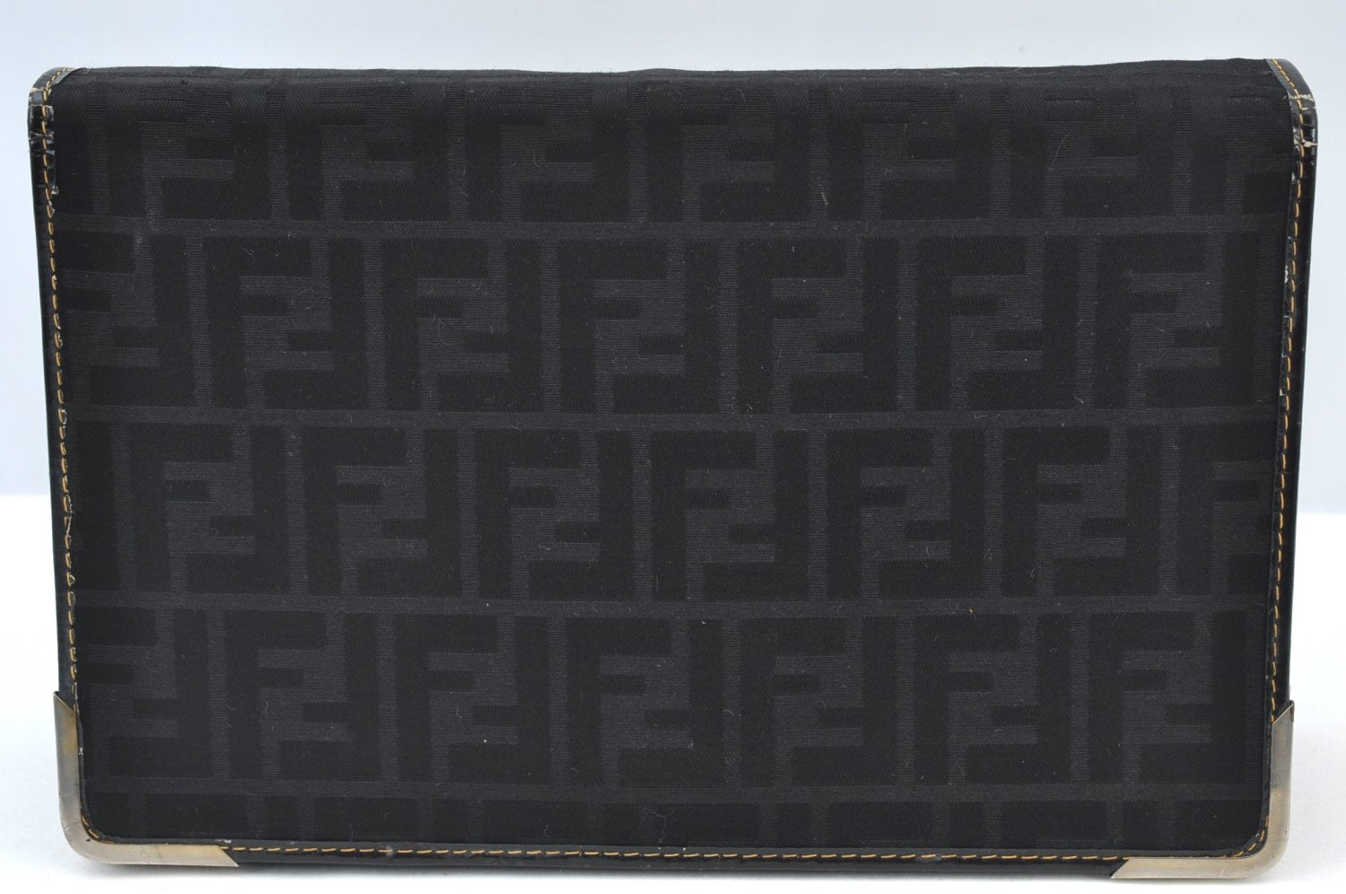 Auth FENDI Zucca 2Way Shoulder Clutch Bag Purse Canvas Leather Black Junk K8360