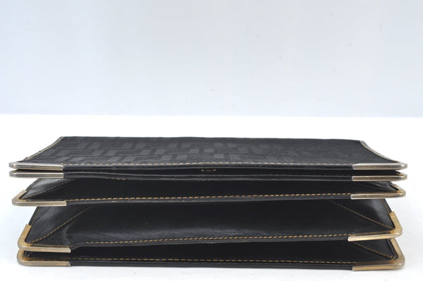 Auth FENDI Zucca 2Way Shoulder Clutch Bag Purse Canvas Leather Black Junk K8360